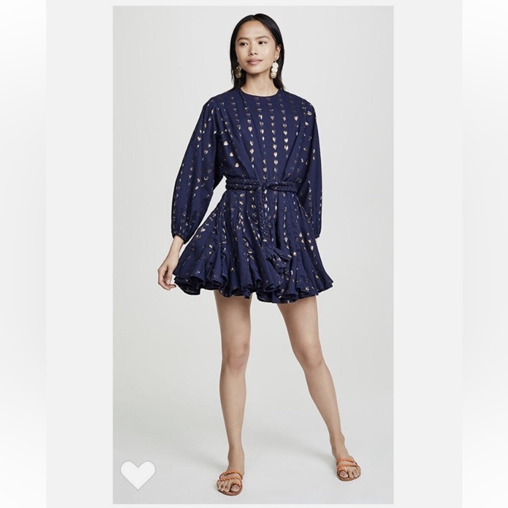 Rhode Ella Navy Blue Dress with Metallic Hearts